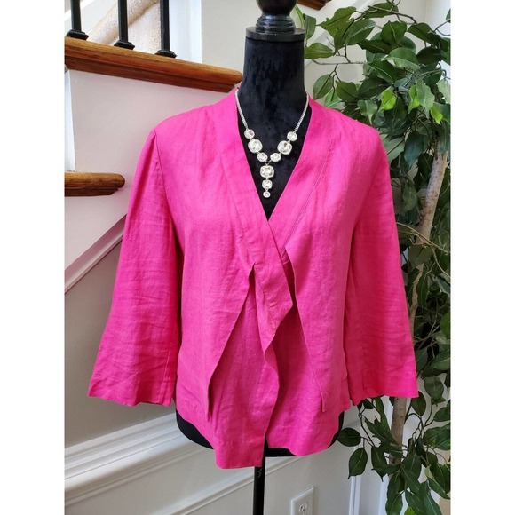 Chico's Women's Solid Pink 100% Linen Long Sleeve Casual Jacket Blazer Size 1 - Picture 1 of 12